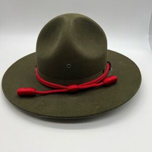 Stratton Men's Olive Military Hat with Red Rope Accent Size 6 7/8